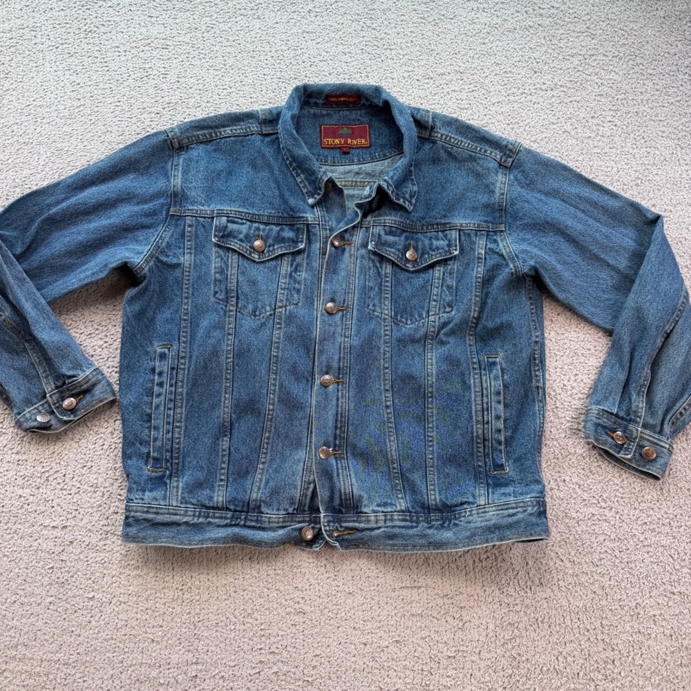 Stony River Vintage Mens Blue Denim Trucker Jacket Size L Medium Wash 90s